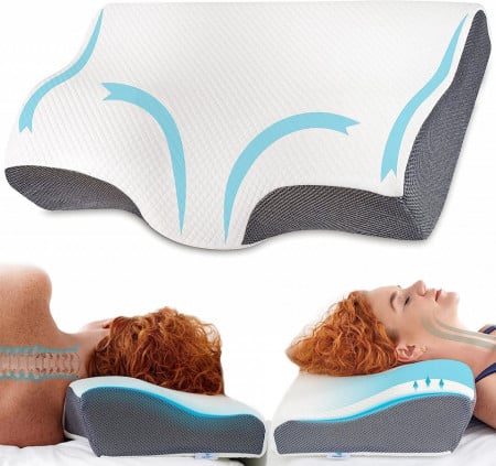 Perna de dormit anatomica si ortopedica cu suport cervical Suporto cu husa hipoalergenica, dimensiuni 60x34 cm — Păreri, Caracteristici & Verdict
