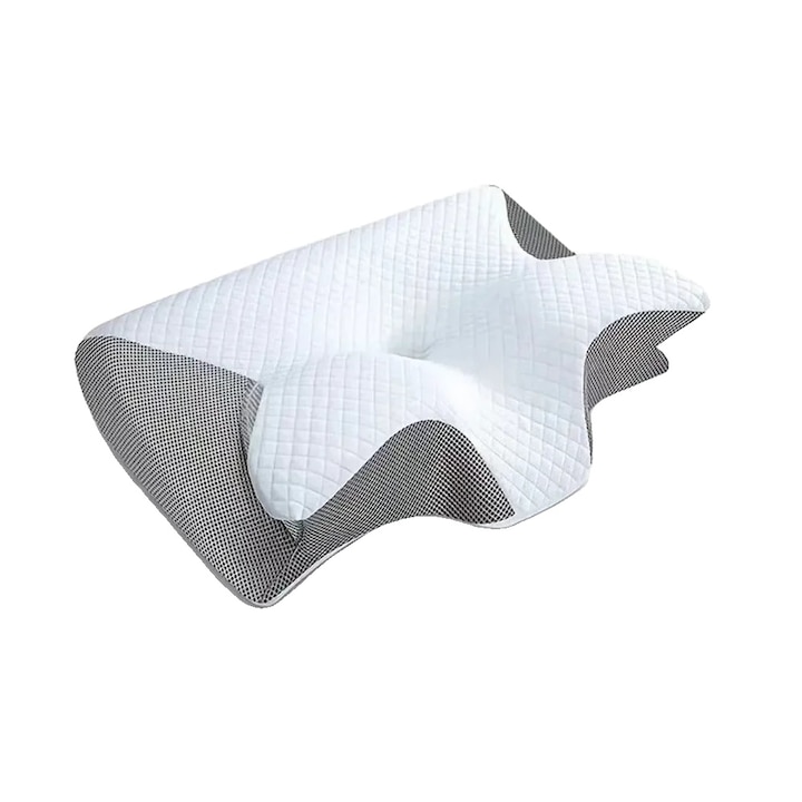 Review OEM Pernă pentru somn Butterfly Sleep gri cu memorie, medie fermitate, design ergonomic, ușor de întreținut