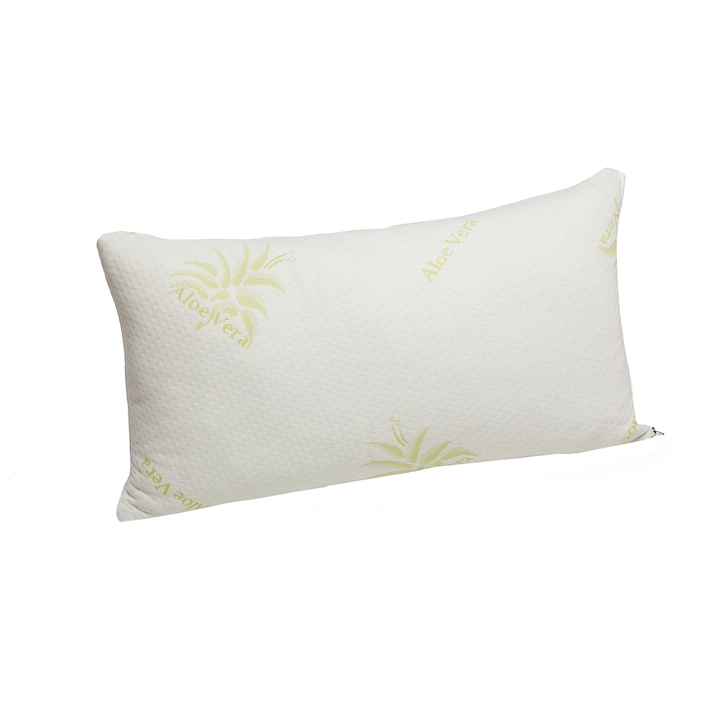 Review Perna tricot cu tratament cu aloe vera Green Future Natura, 50 x 70 cm, alb, moale, poliester, spuma cu memorie, 70% fulgi memory 30% fibra siliconica, dreptunghi, 50 x 70 cm, antibacterian