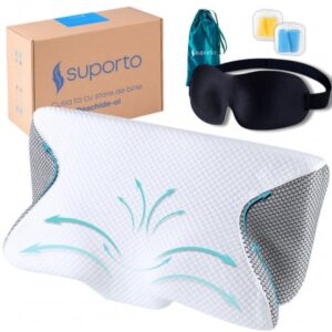 Set Perna Ortopedica Cervicala pentru dormit cu Extensii Negre + Masca de dormit Suporto 3D Verde Smarald — Recenzie Detaliată
